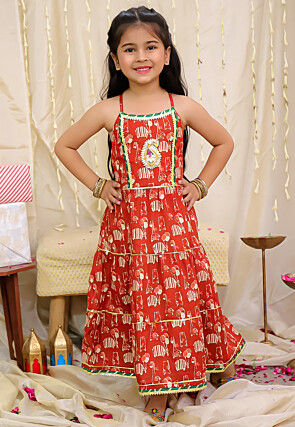 Printed Pure Cotton Gown in Red