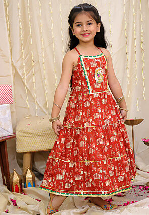 Printed Pure Cotton Gown in Red