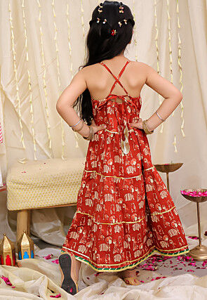 Printed Pure Cotton Gown in Red