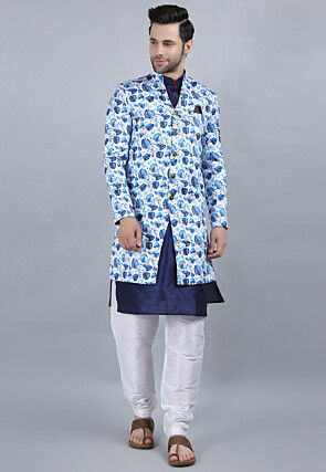Printed Pure Cotton Jacket Set in White