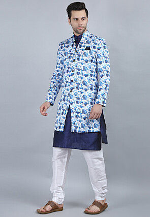 Printed Pure Cotton Jacket Set in White