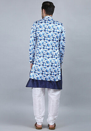 Printed Pure Cotton Jacket Set in White