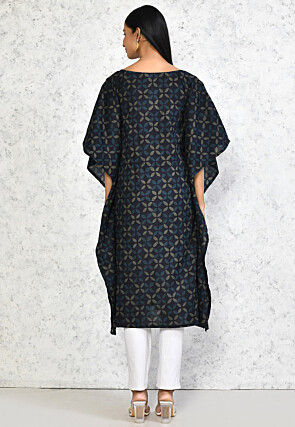 Printed Pure Cotton Kaftan in Dark Blue