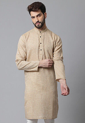 Printed Pure Cotton Kurta in Beige