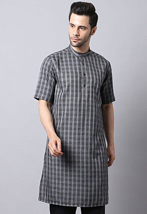 Printed Pure Cotton Kurta in Grey