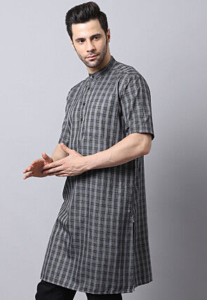 Printed Pure Cotton Kurta in Grey