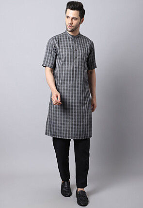 Printed Pure Cotton Kurta in Grey