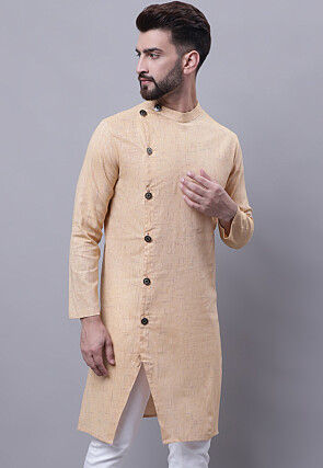 Printed Pure Cotton Kurta in Light Beige