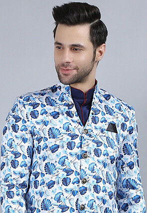 Printed Pure Cotton Kurta Jacket Set in White