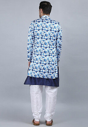 Printed Pure Cotton Kurta Jacket Set in White