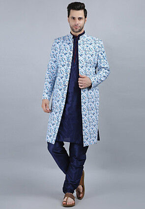 Printed Pure Cotton Kurta Jacket Set in White