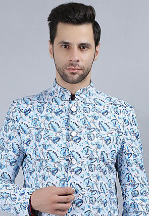 Printed Pure Cotton Kurta Jacket Set in White