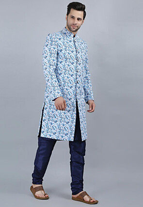 Printed Pure Cotton Kurta Jacket Set in White