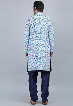 Printed Pure Cotton Kurta Jacket Set in White