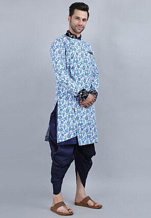 Printed Pure Cotton Kurta Jacket Set in White