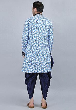 Printed Pure Cotton Kurta Jacket Set in White