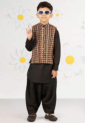 Printed Pure Cotton Kurta Set in Black