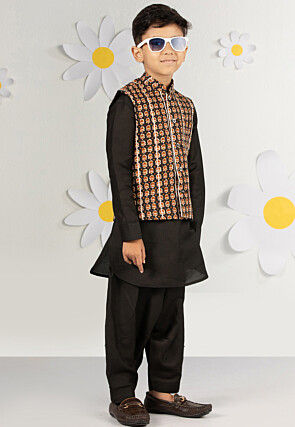 Printed Pure Cotton Kurta Set in Black