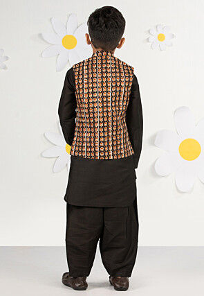 Printed Pure Cotton Kurta Set in Black