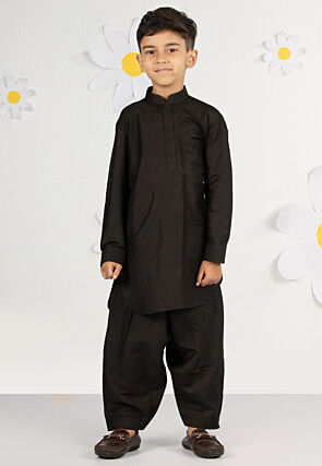 Printed Pure Cotton Kurta Set in Black