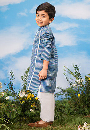 Printed Pure Cotton Kurta Set in Blue