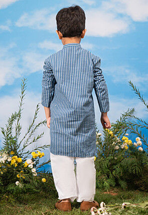Printed Pure Cotton Kurta Set in Blue