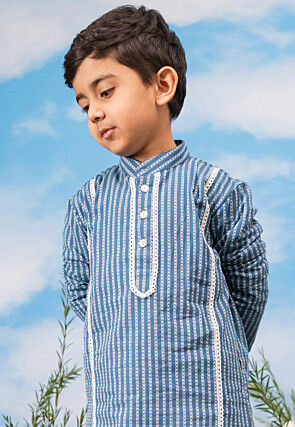 Printed Pure Cotton Kurta Set in Blue