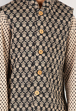 Printed Pure Cotton Kurta Set in Cream and Black