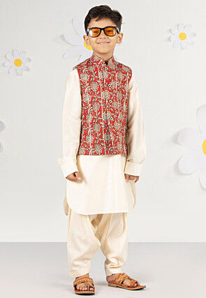 Printed Pure Cotton Kurta Set in Cream