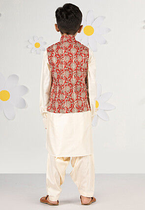 Printed Pure Cotton Kurta Set in Cream