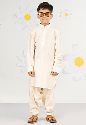 Printed Pure Cotton Kurta Set in Cream