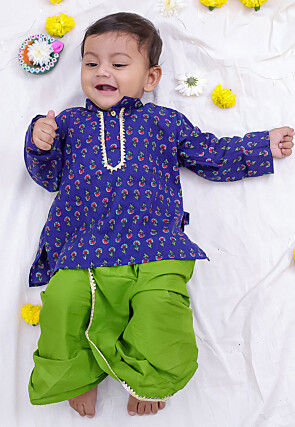 Printed Pure Cotton Kurta Set in Dark Blue