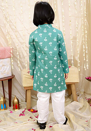 Printed Pure Cotton Kurta Set in Green