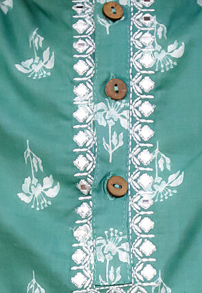 Printed Pure Cotton Kurta Set in Green