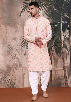 Printed Pure Cotton Kurta Set in Light Pink