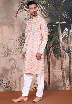 Printed Pure Cotton Kurta Set in Light Pink