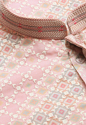 Printed Pure Cotton Kurta Set in Light Pink