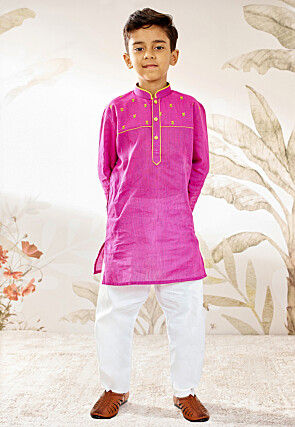 Printed Pure Cotton Kurta Set in Magenta