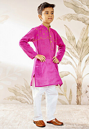 Printed Pure Cotton Kurta Set in Magenta