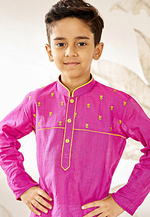Printed Pure Cotton Kurta Set in Magenta