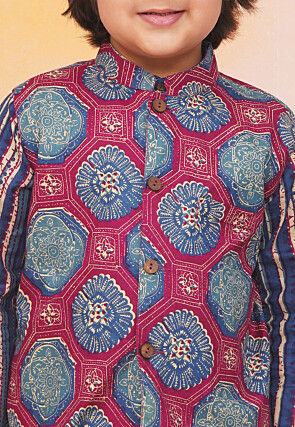 Printed Pure Cotton Kurta Set in Navy Blue