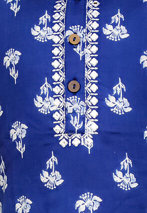 Printed Pure Cotton Kurta Set in Royal Blue
