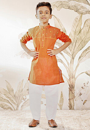 Printed Pure Cotton Kurta Set in Orange