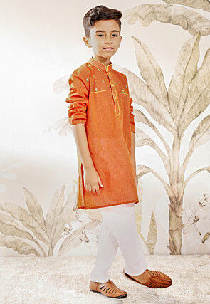 Printed Pure Cotton Kurta Set in Orange
