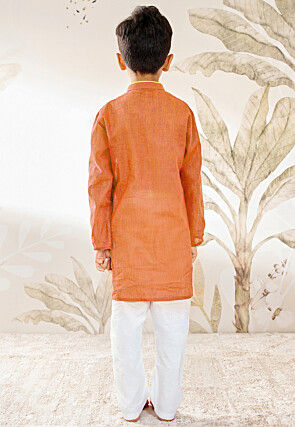 Printed Pure Cotton Kurta Set in Orange