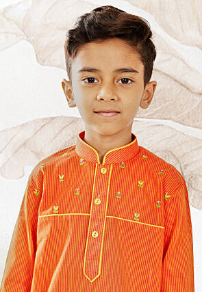 Printed Pure Cotton Kurta Set in Orange