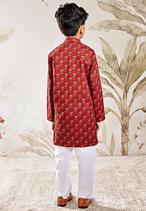 Printed Pure Cotton Kurta Set in Red