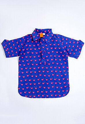 Printed Pure Cotton Kurta Set in Royal Blue