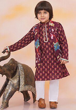 Printed Pure Cotton Kurta Set in Violet