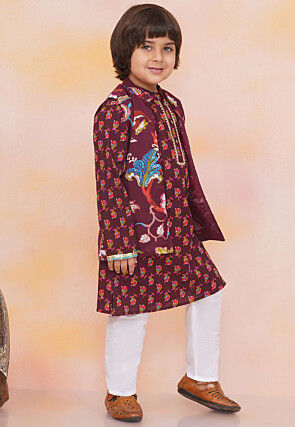 Printed Pure Cotton Kurta Set in Violet